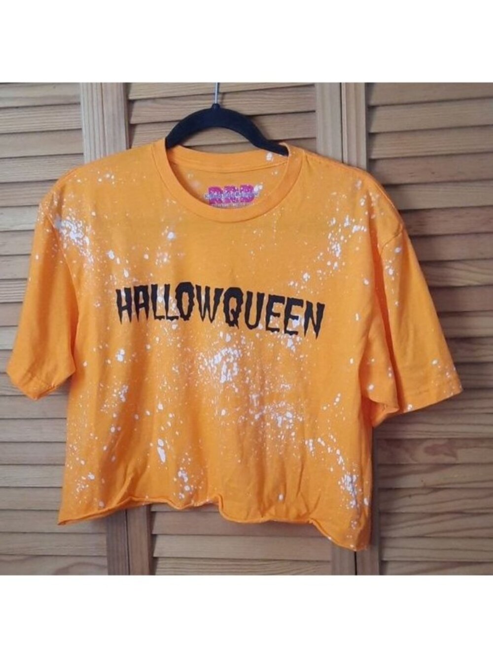 Rolling Rack Boutique Orange Bleached Hallowqueen Crop Top Tshirt One Size